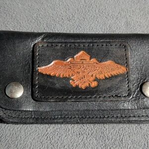 Black Freedom Motorcycle Leather Wallet with Eagle Emblem
